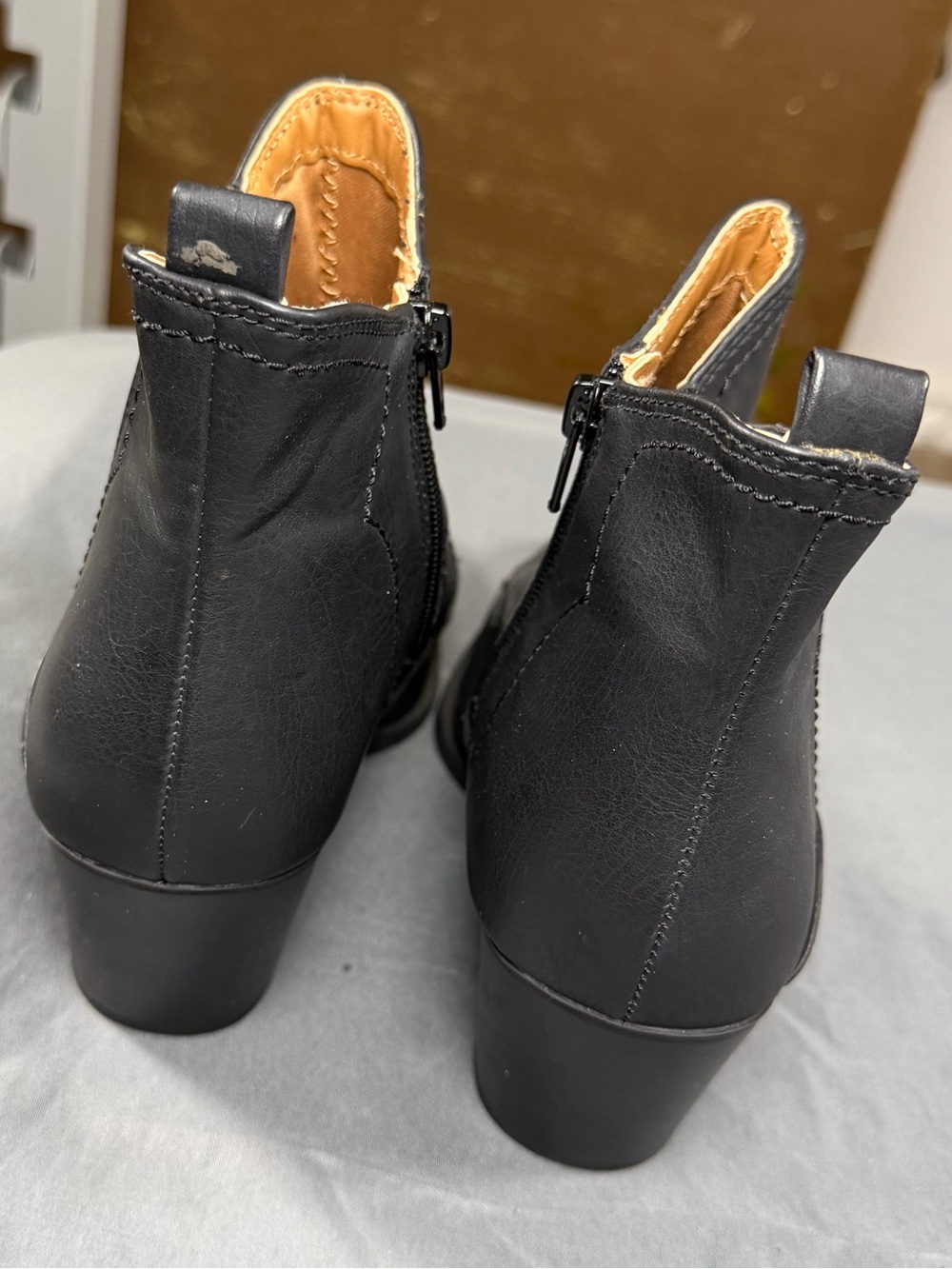 Indigo Black Leather Ankle Booties with Stacked Heel - Picture 5 of 7